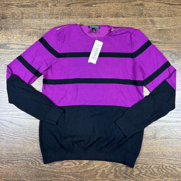 Lauren Ralph Lauren Sweater Womens XL Striped Crewneck Pullover Long Sleeve Top - Picture 1 of 8